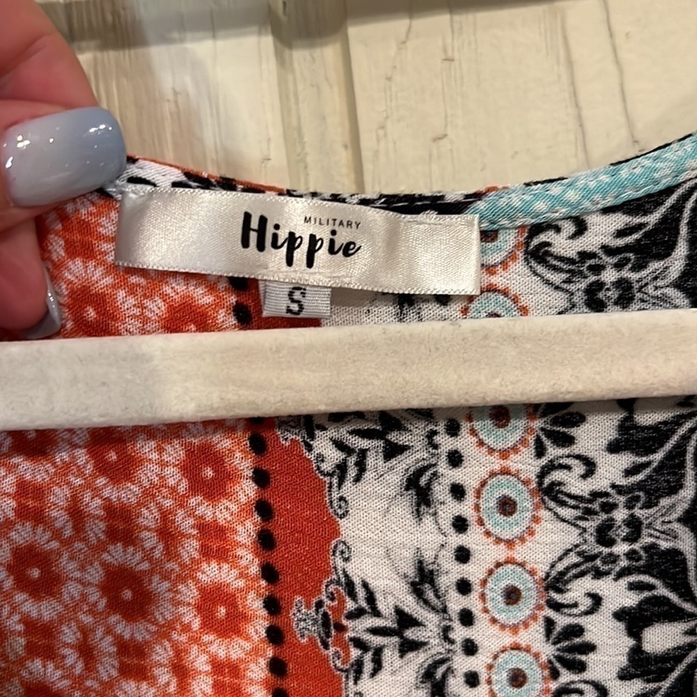 Military Hippie Boho Tunic/Dress with Lace 3/4 Sleeves, Size S - Picture 3 of 7